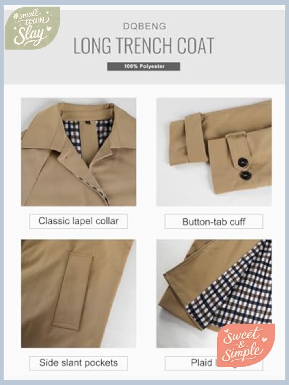 Women's Lightweight Single Breasted Long Trench Coat Work Casual - Picture 6 of 7